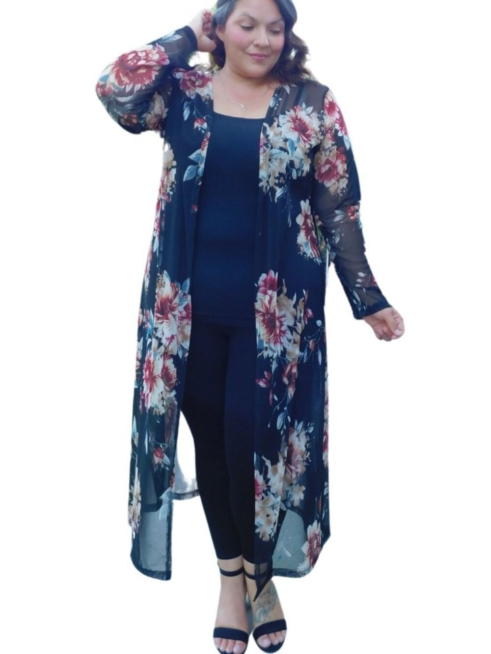 Plus Size Mesh Long Cardigan 1X